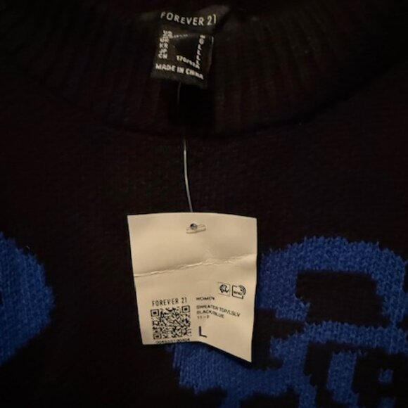 Retro Blue & Black floral & Smiley Face sweater - NWT - Picture 10 of 16